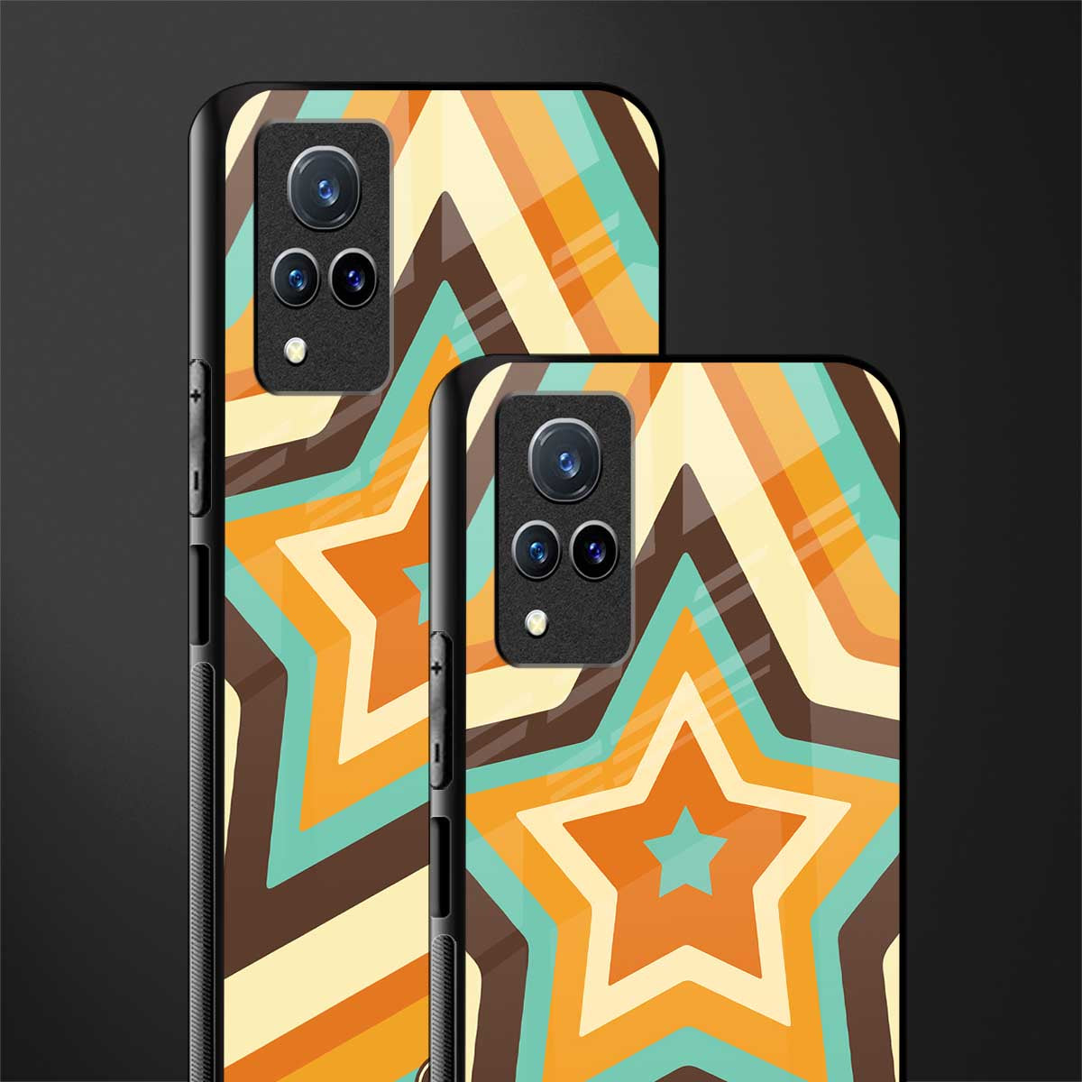 y2k orange brown stars glass case for vivo v21 5g image-2