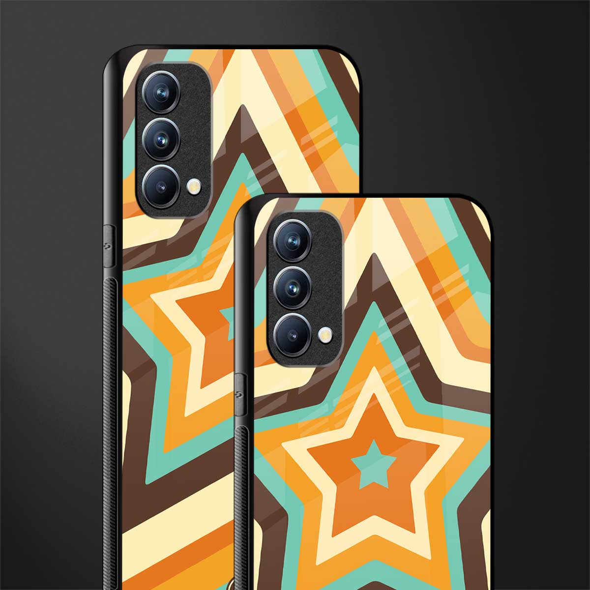 y2k orange brown stars glass case for oppo f19 image-2