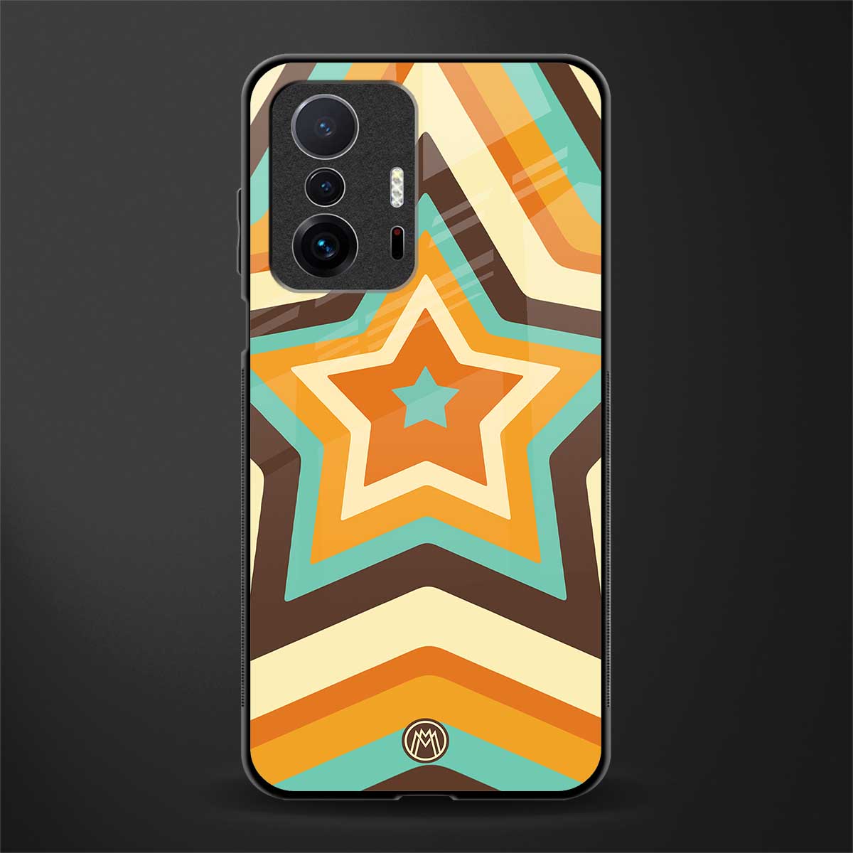 y2k orange brown stars glass case for mi 11t pro 5g image