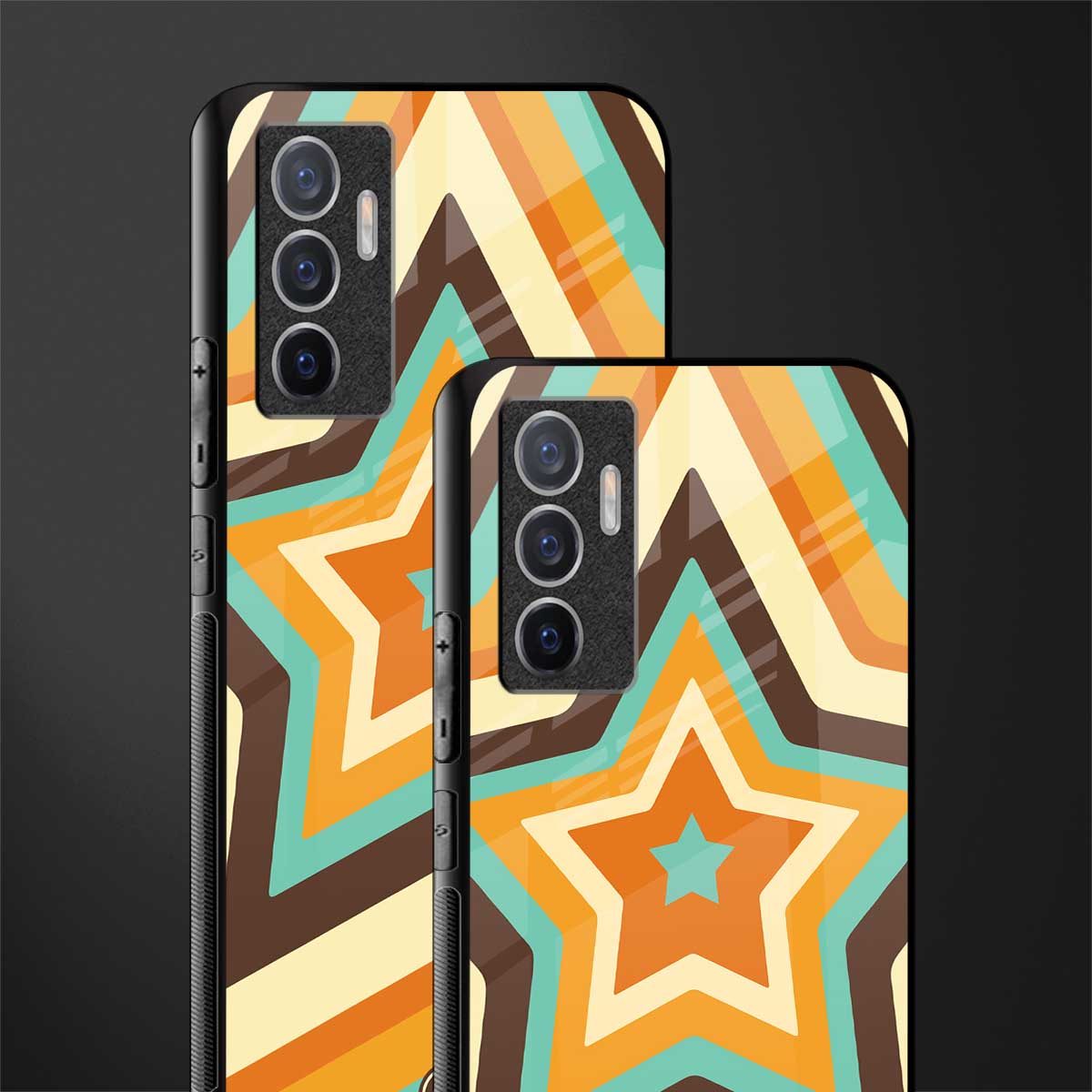 y2k orange brown stars glass case for vivo v23e image-2