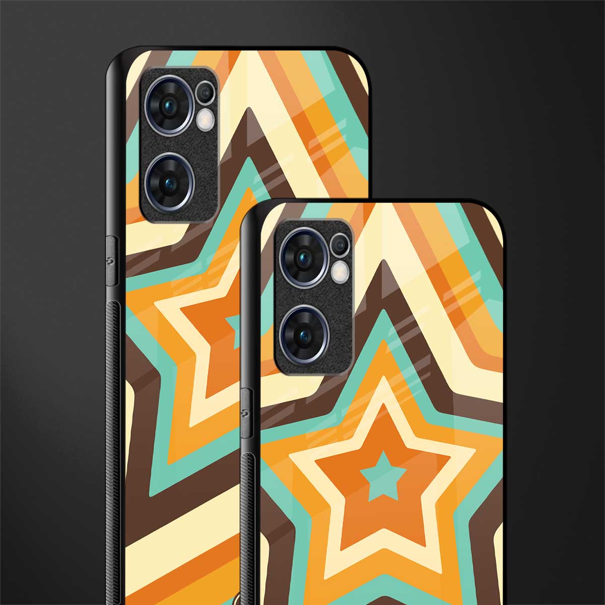 y2k orange brown stars glass case for oppo reno7 5g image-2