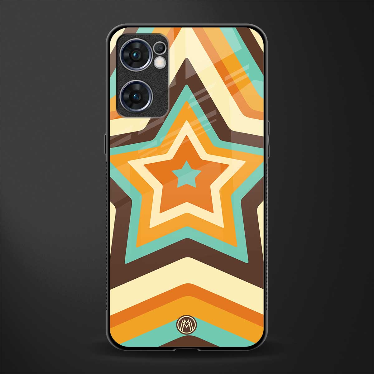 y2k orange brown stars glass case for oppo reno7 5g image