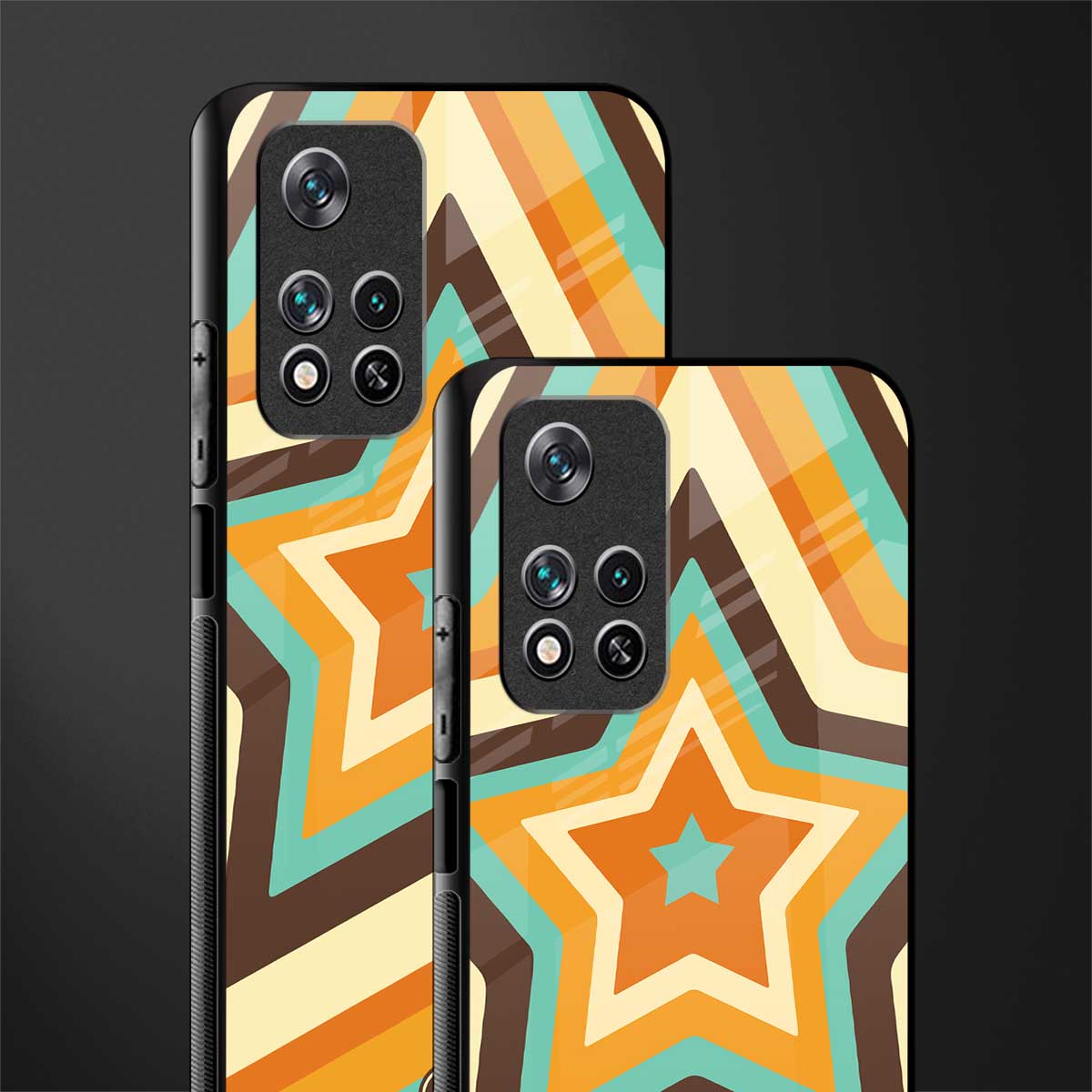 y2k orange brown stars glass case for poco m4 pro 5g image-2