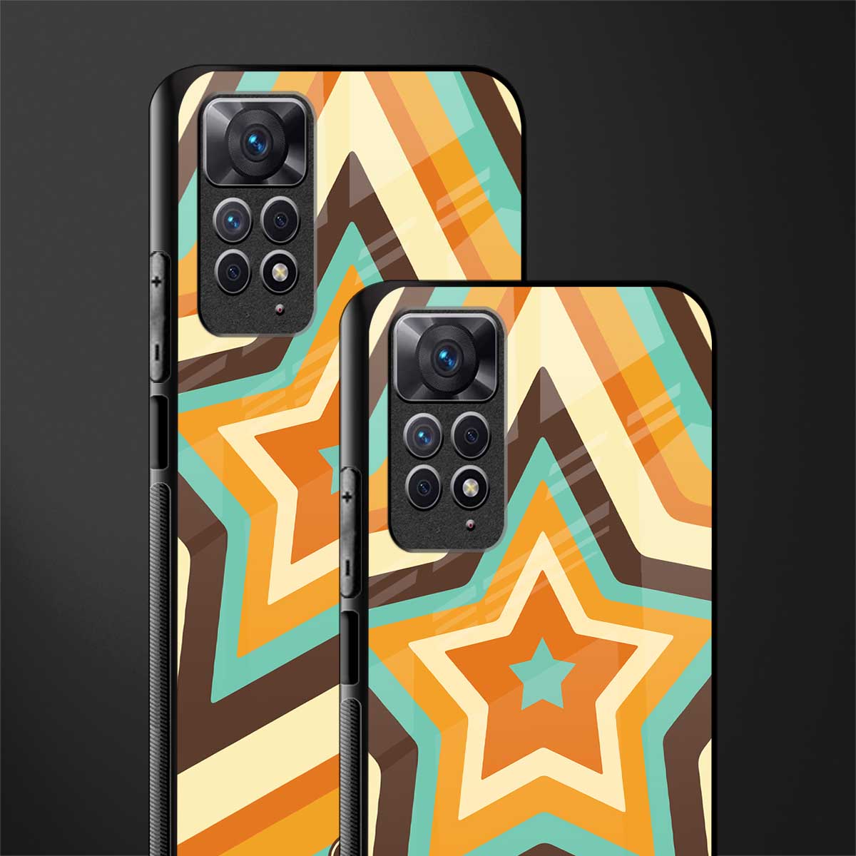 y2k orange brown stars glass case for redmi note 11s image-2