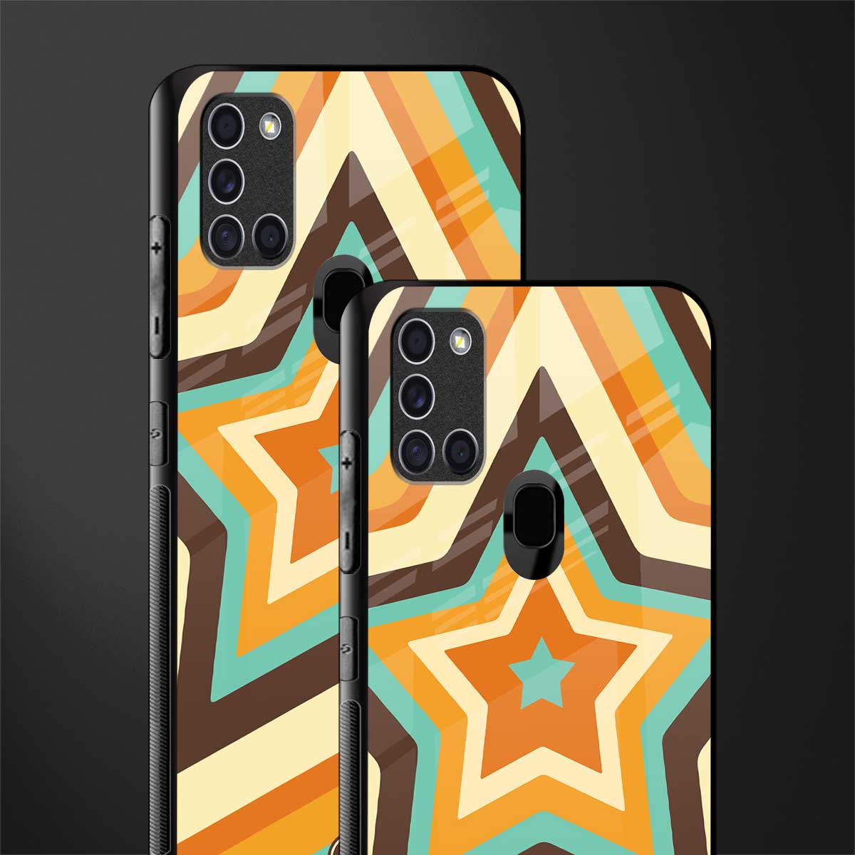 y2k orange brown stars glass case for samsung galaxy a21s image-2