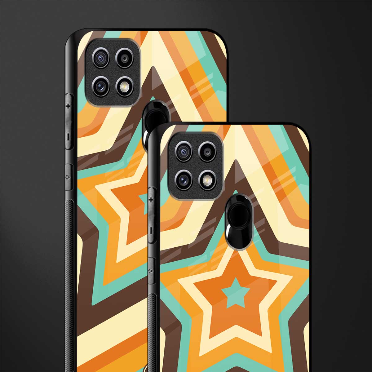 y2k orange brown stars glass case for oppo a15s image-2