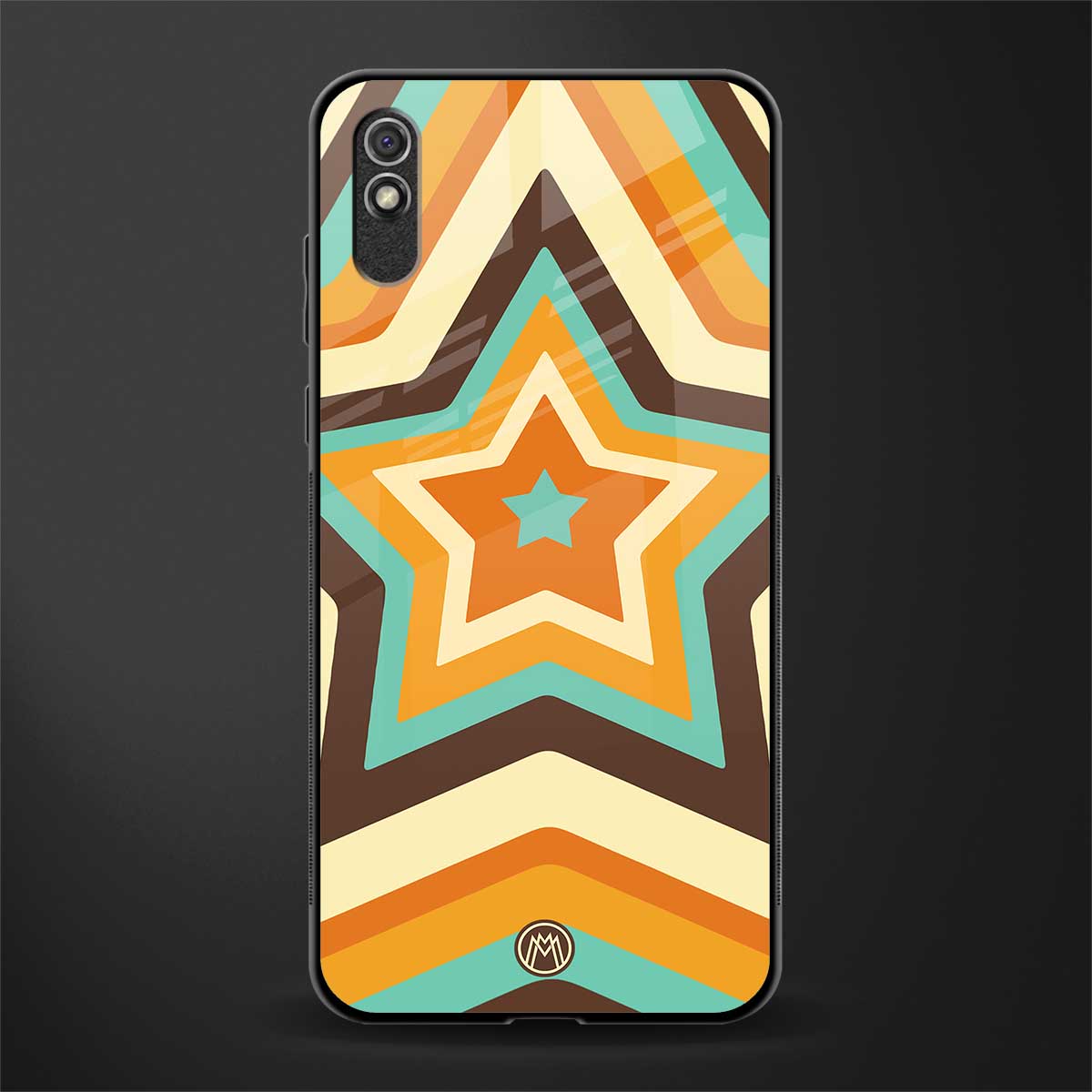 y2k orange brown stars glass case for redmi 9a image