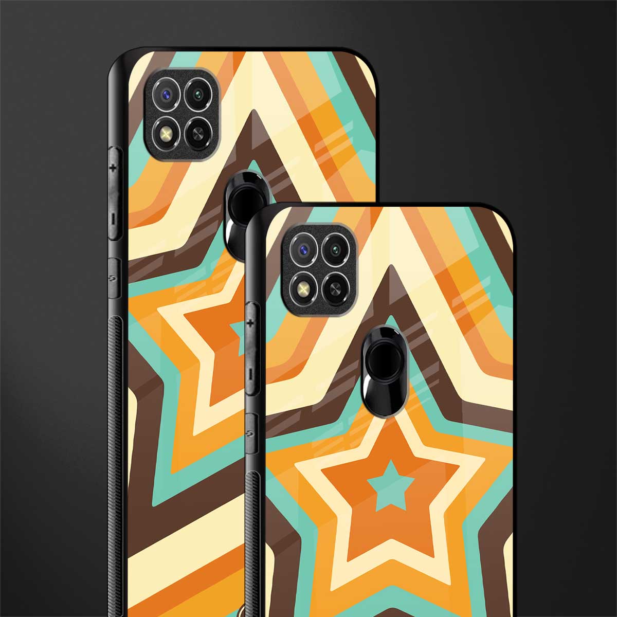 y2k orange brown stars glass case for poco c31 image-2