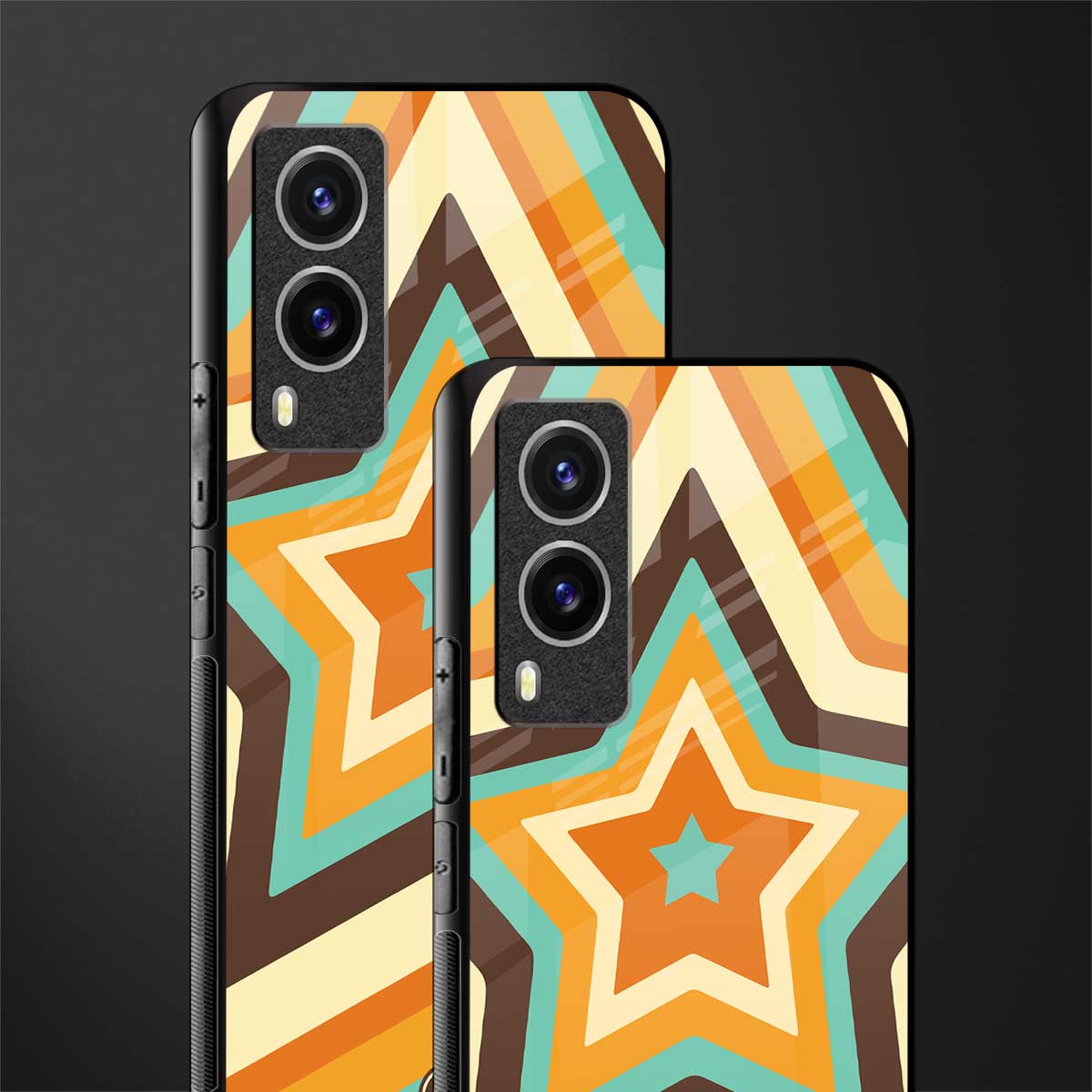 y2k orange brown stars glass case for vivo v21e 5g image-2