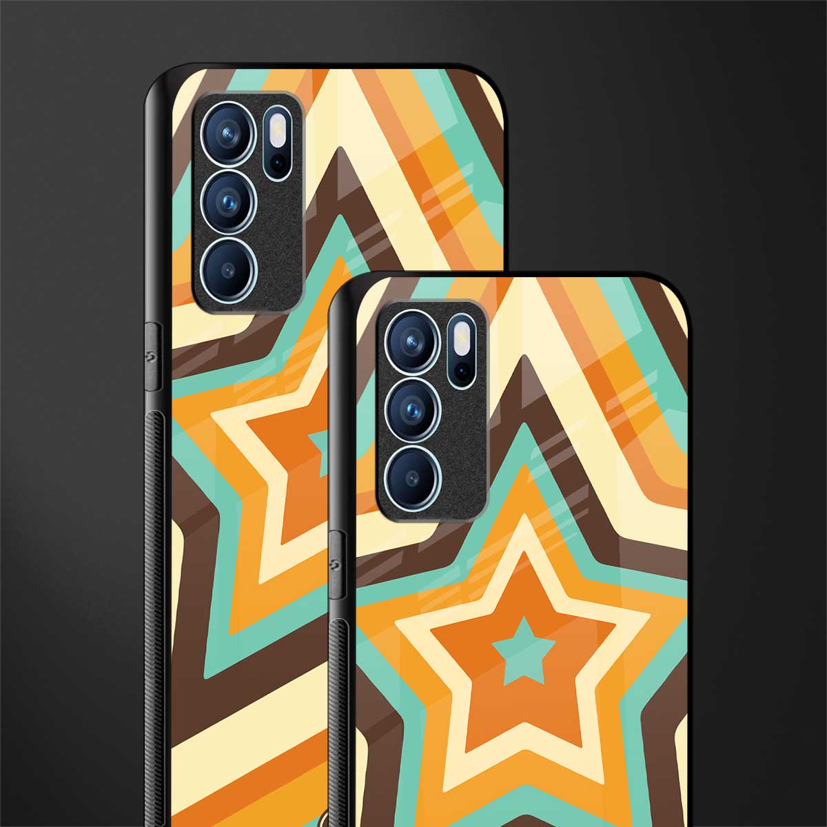 y2k orange brown stars glass case for oppo reno6 5g image-2