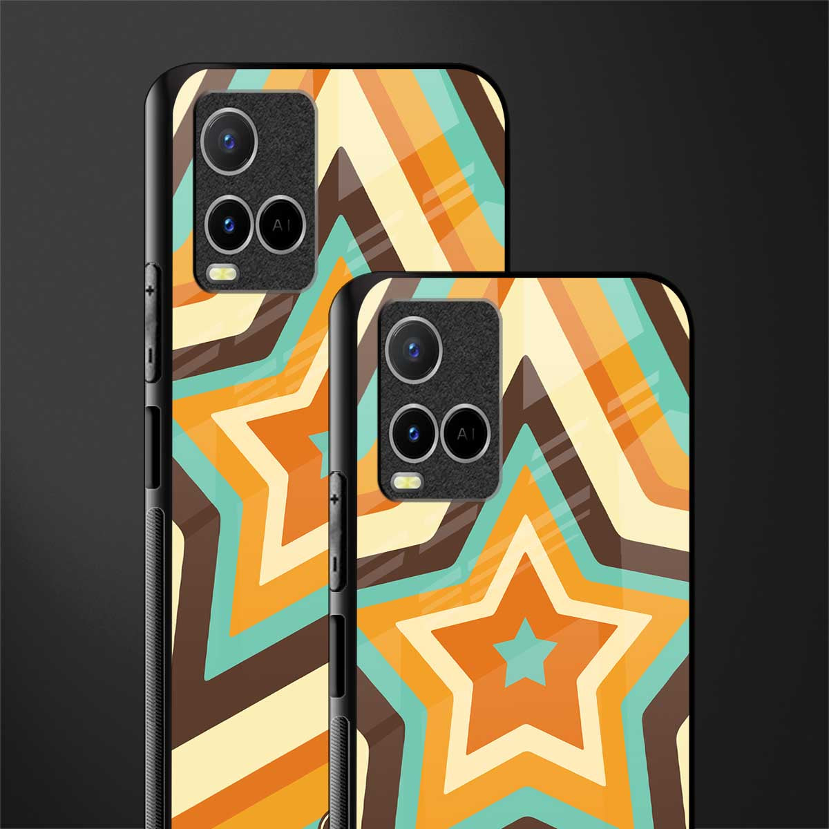 y2k orange brown stars glass case for vivo y33s vivo y33t image-2