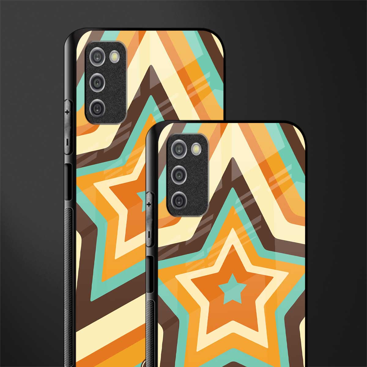 y2k orange brown stars glass case for samsung galaxy a03s image-2