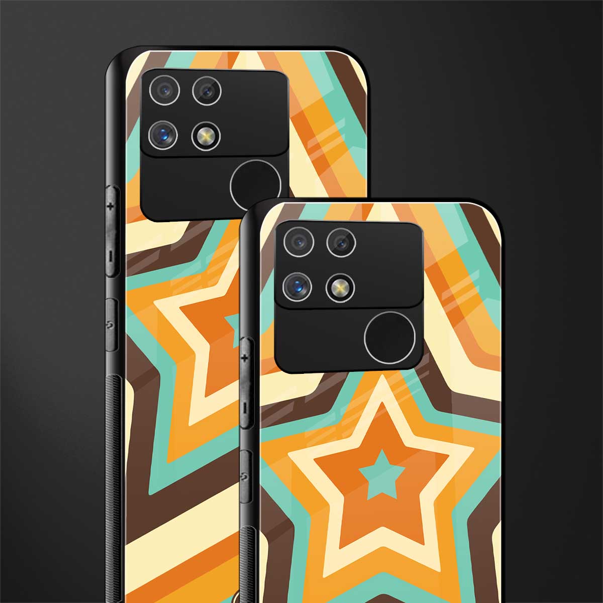 y2k orange brown stars back phone cover | glass case for realme narzo 50a