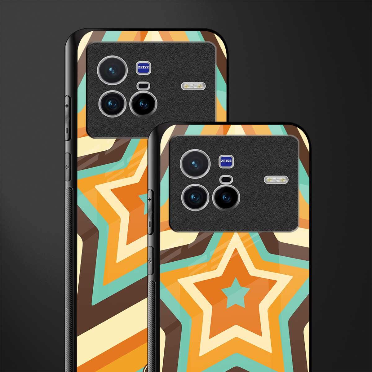 y2k orange brown stars glass case for vivo x80 image-2