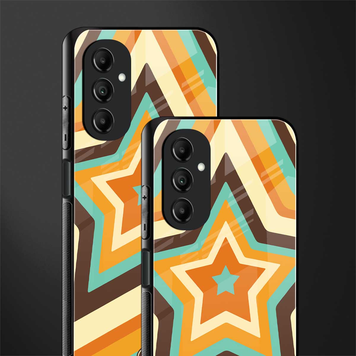 y2k orange brown stars back phone cover | glass case for samsung galaxy a14 5g