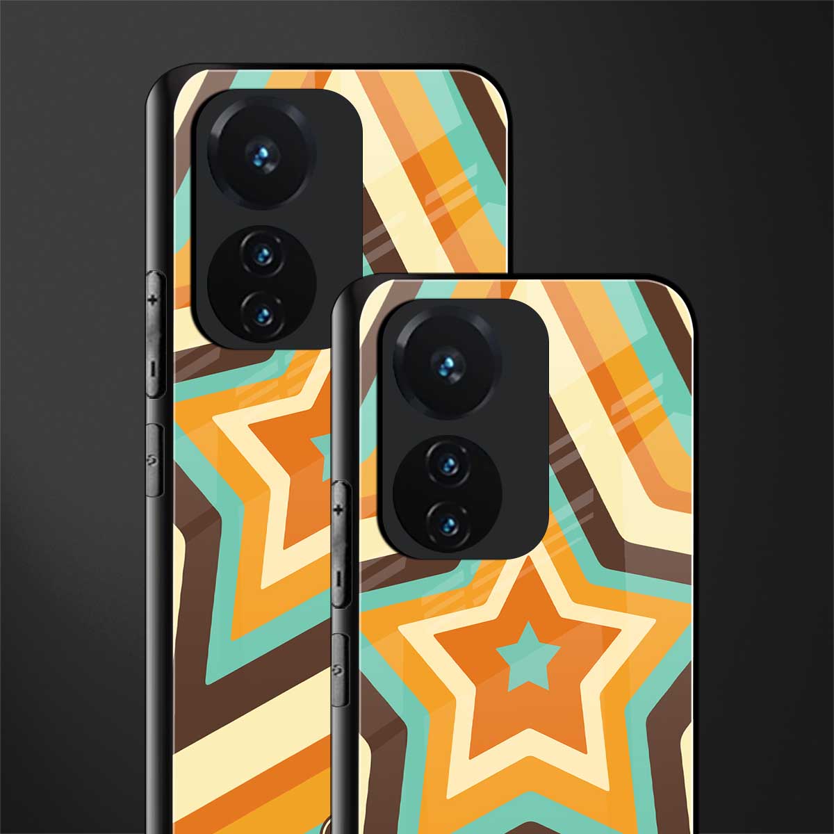 y2k orange brown stars back phone cover | glass case for vivo t1 44w 4g