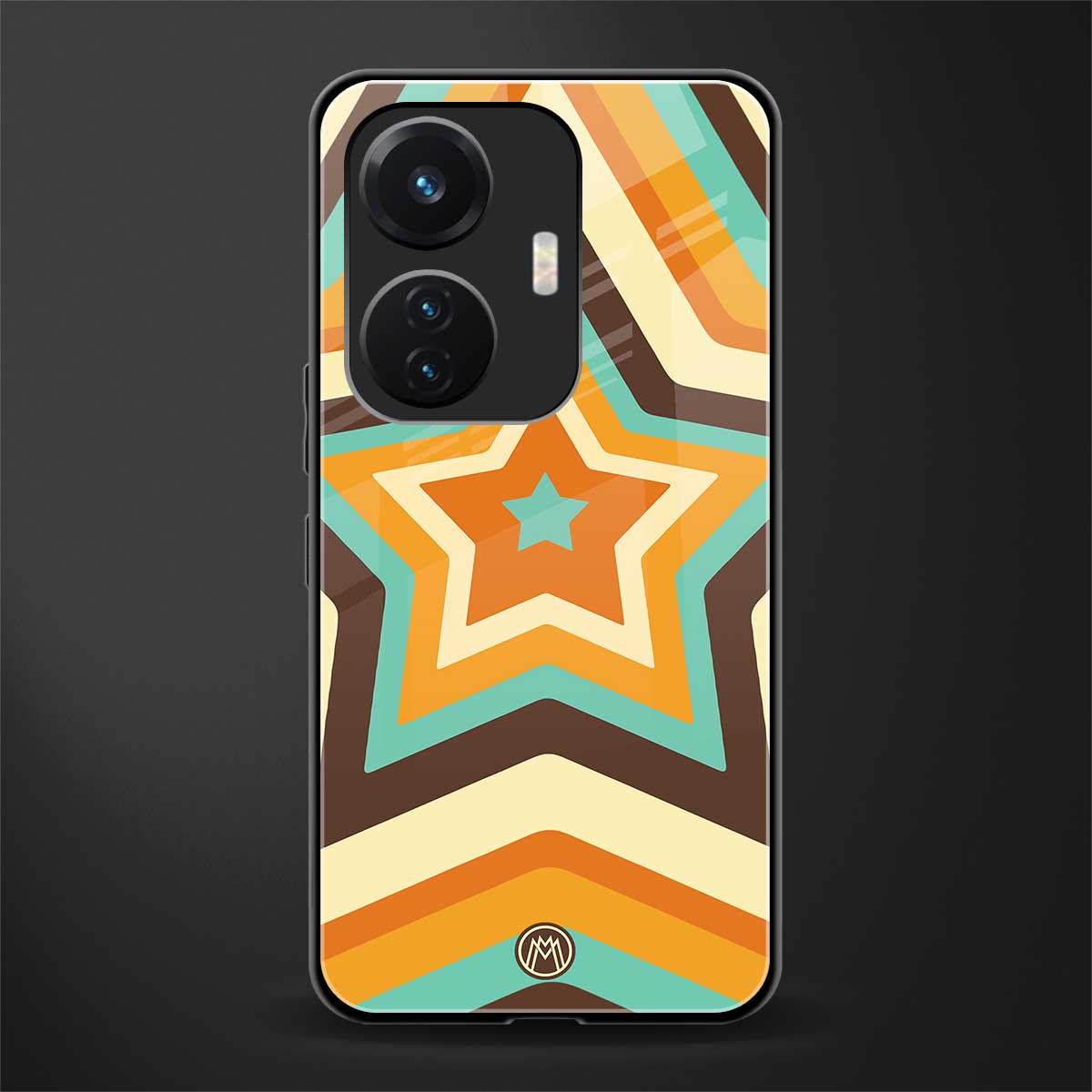 y2k orange brown stars back phone cover | glass case for vivo t1 44w 4g