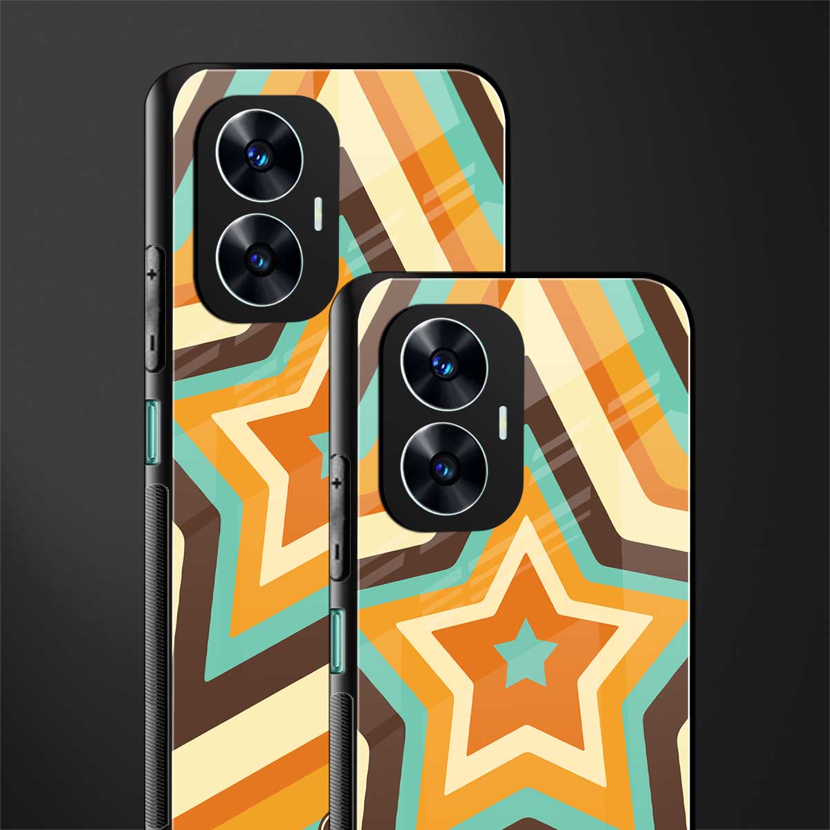 y2k orange brown stars back phone cover | glass case for realme c55