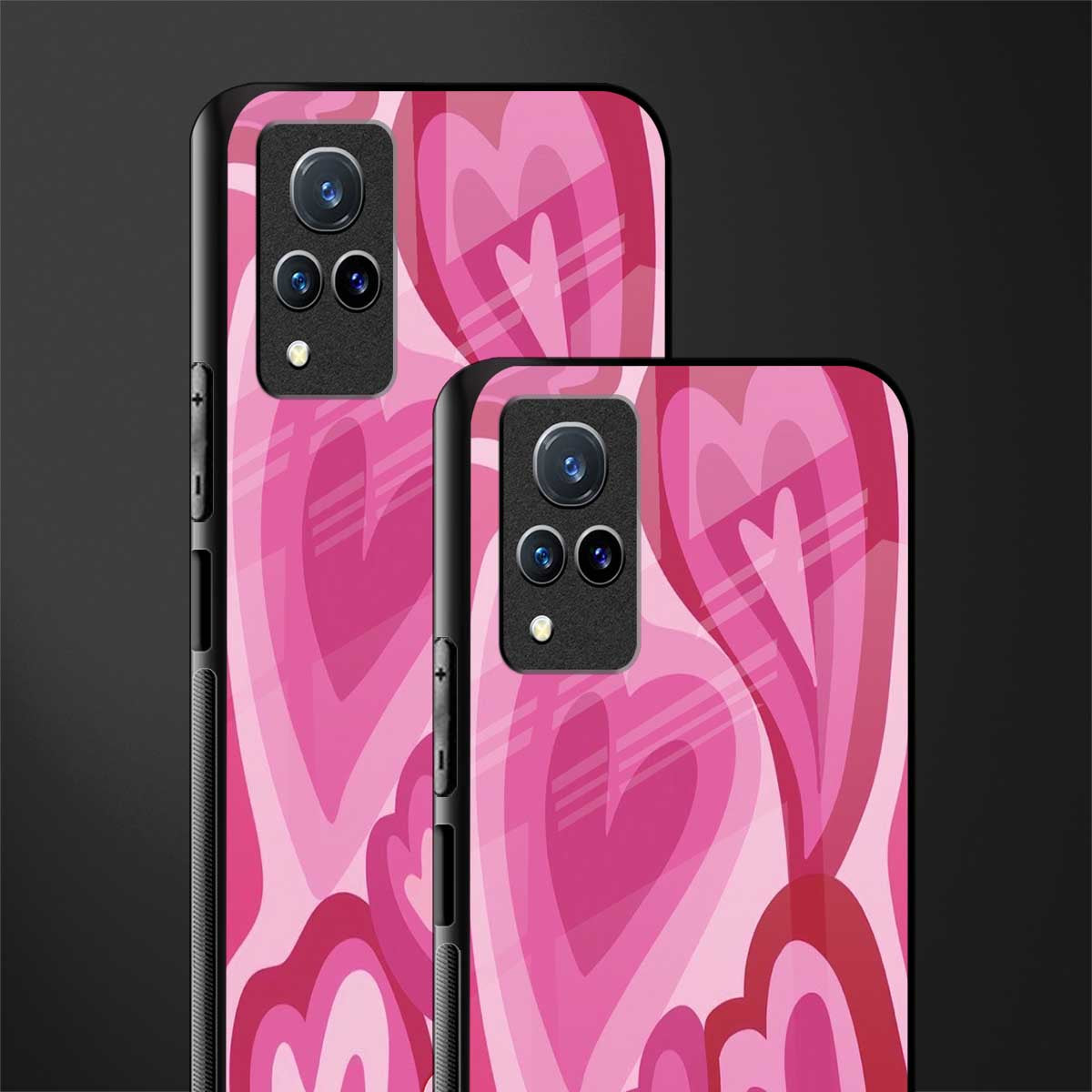 y2k pink hearts glass case for vivo v21 5g image-2