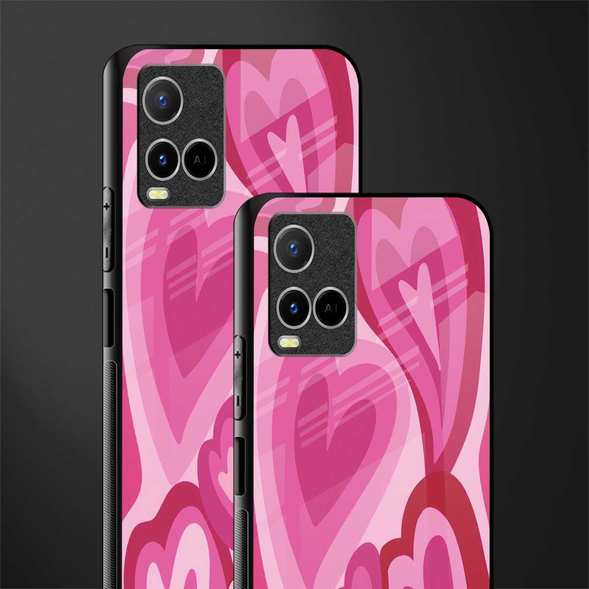 y2k pink hearts glass case for vivo y33s vivo y33t image-2