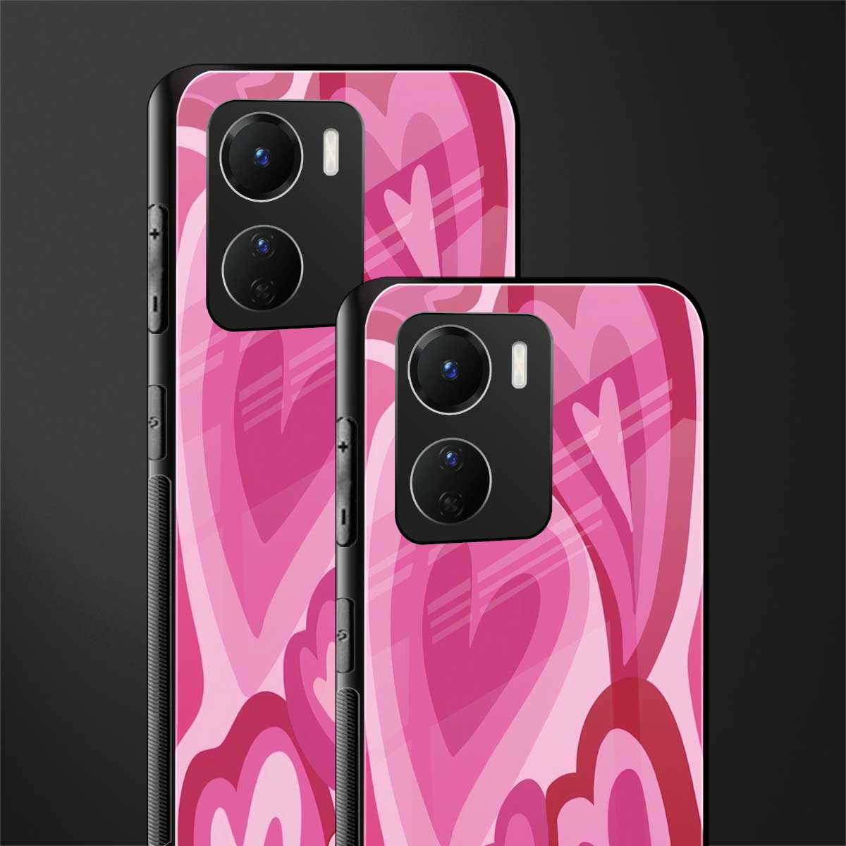 y2k pink hearts back phone cover | glass case for vivo y16
