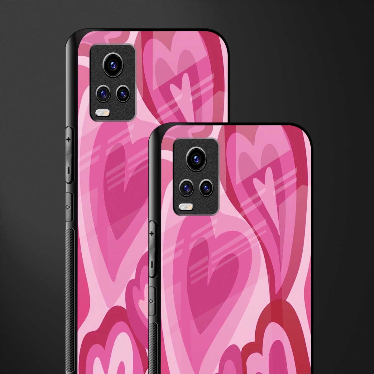 y2k pink hearts back phone cover | glass case for vivo v21e 4g