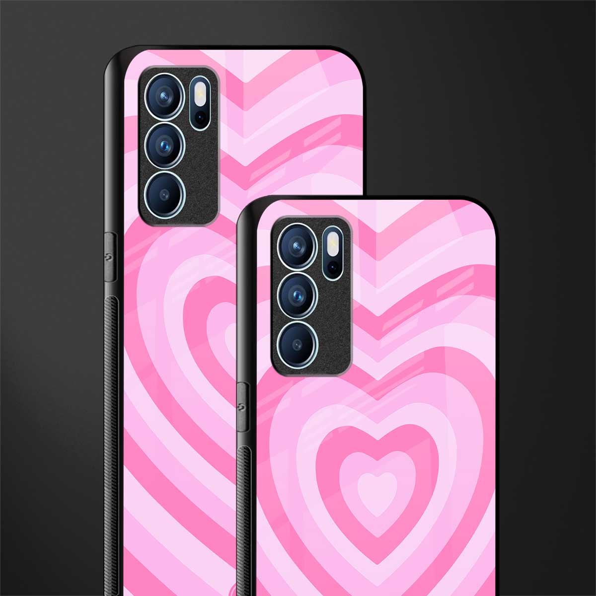 y2k pink hearts aesthetic glass case for oppo reno6 5g image-2