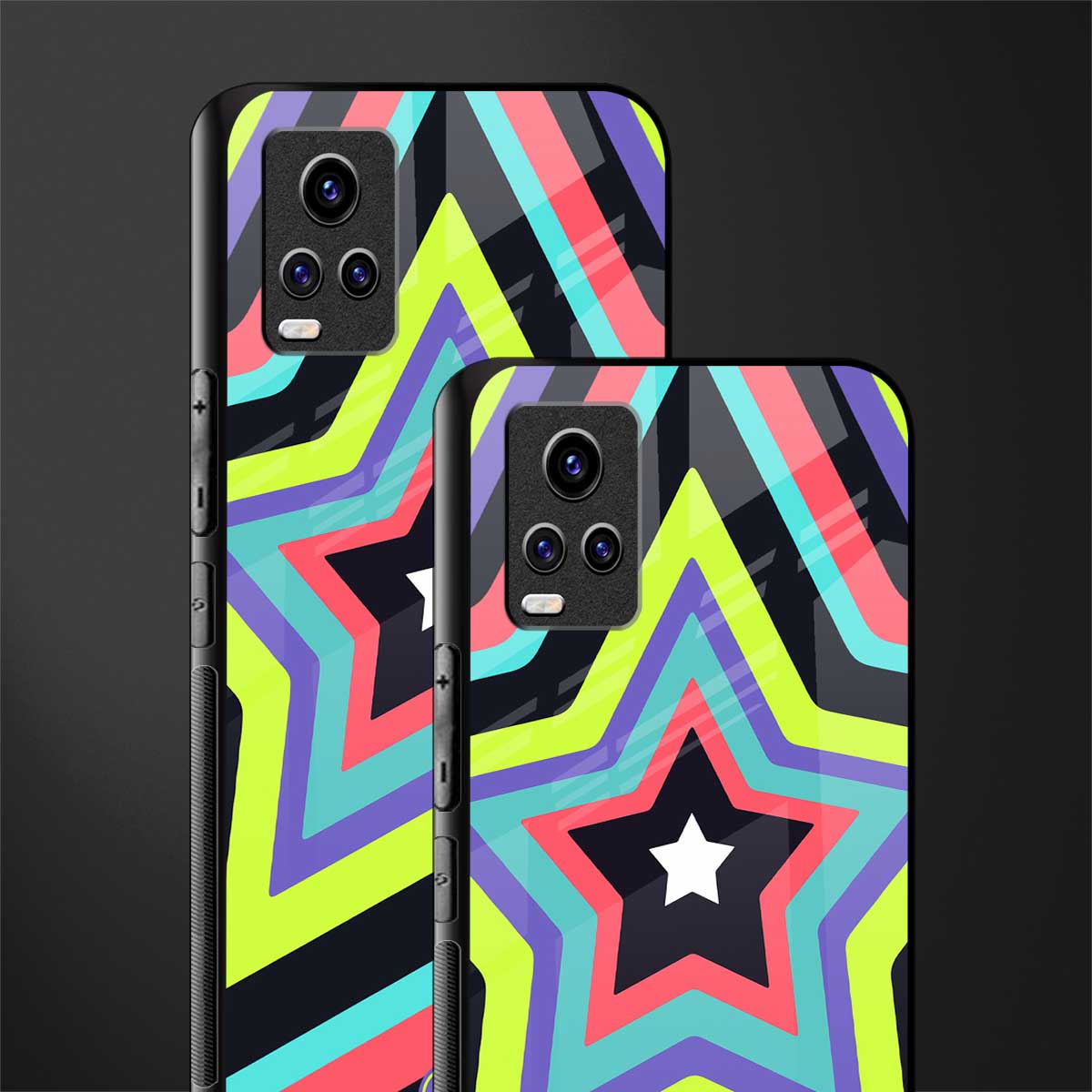 y2k purple green stars back phone cover | glass case for vivo v21e 4g