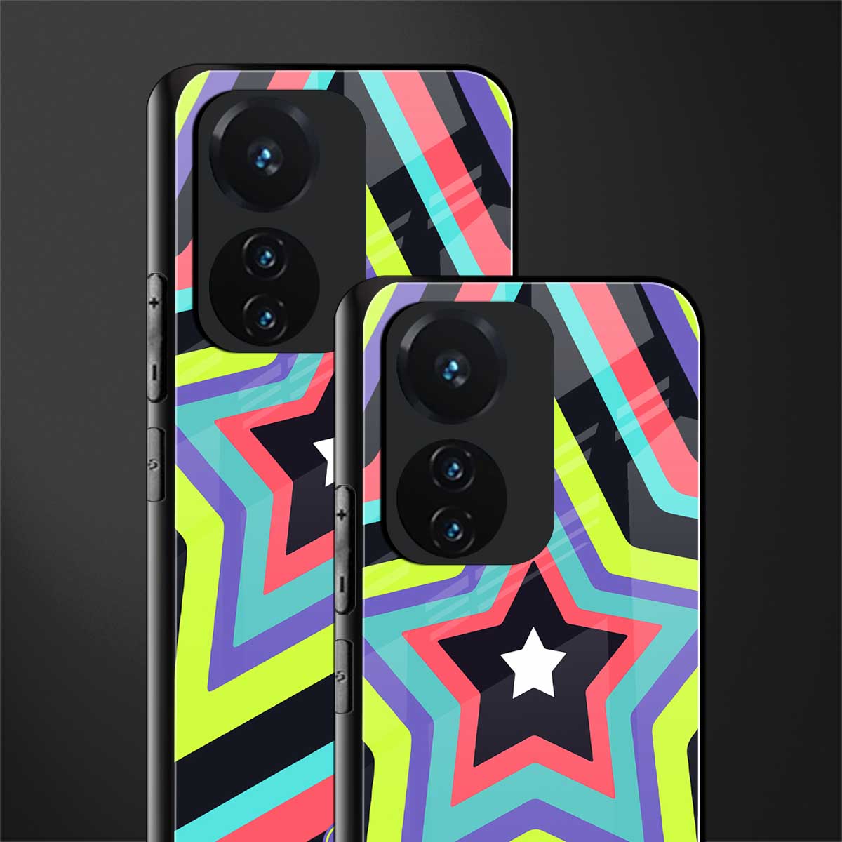 y2k purple green stars back phone cover | glass case for vivo t1 44w 4g