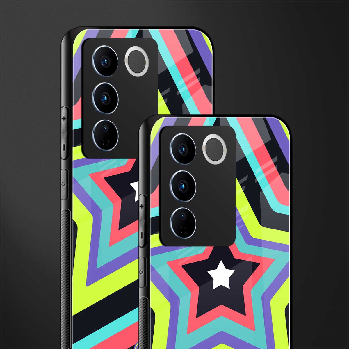 y2k purple green stars back phone cover | glass case for vivo v27 pro 5g