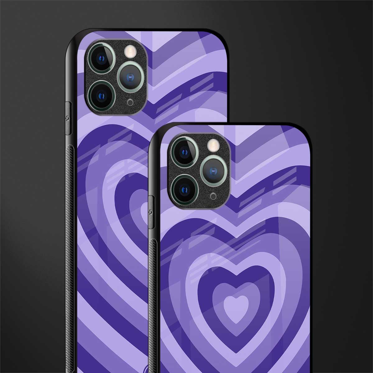 y2k purple hearts aesthetic glass case for iphone 11 pro image-2