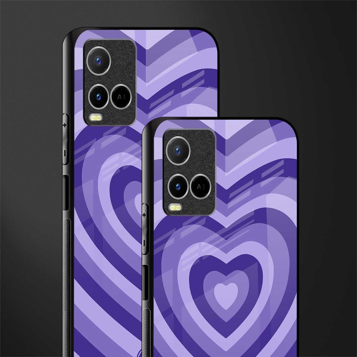 y2k purple hearts aesthetic glass case for vivo y33s vivo y33t image-2