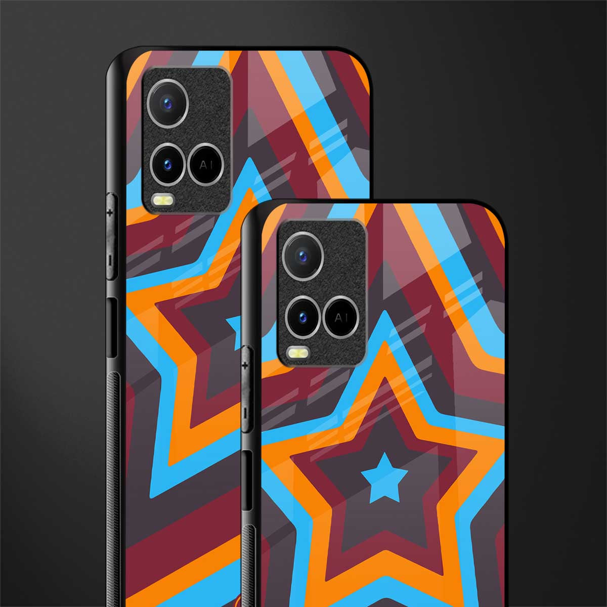 y2k red blue stars glass case for vivo y33s vivo y33t image-2