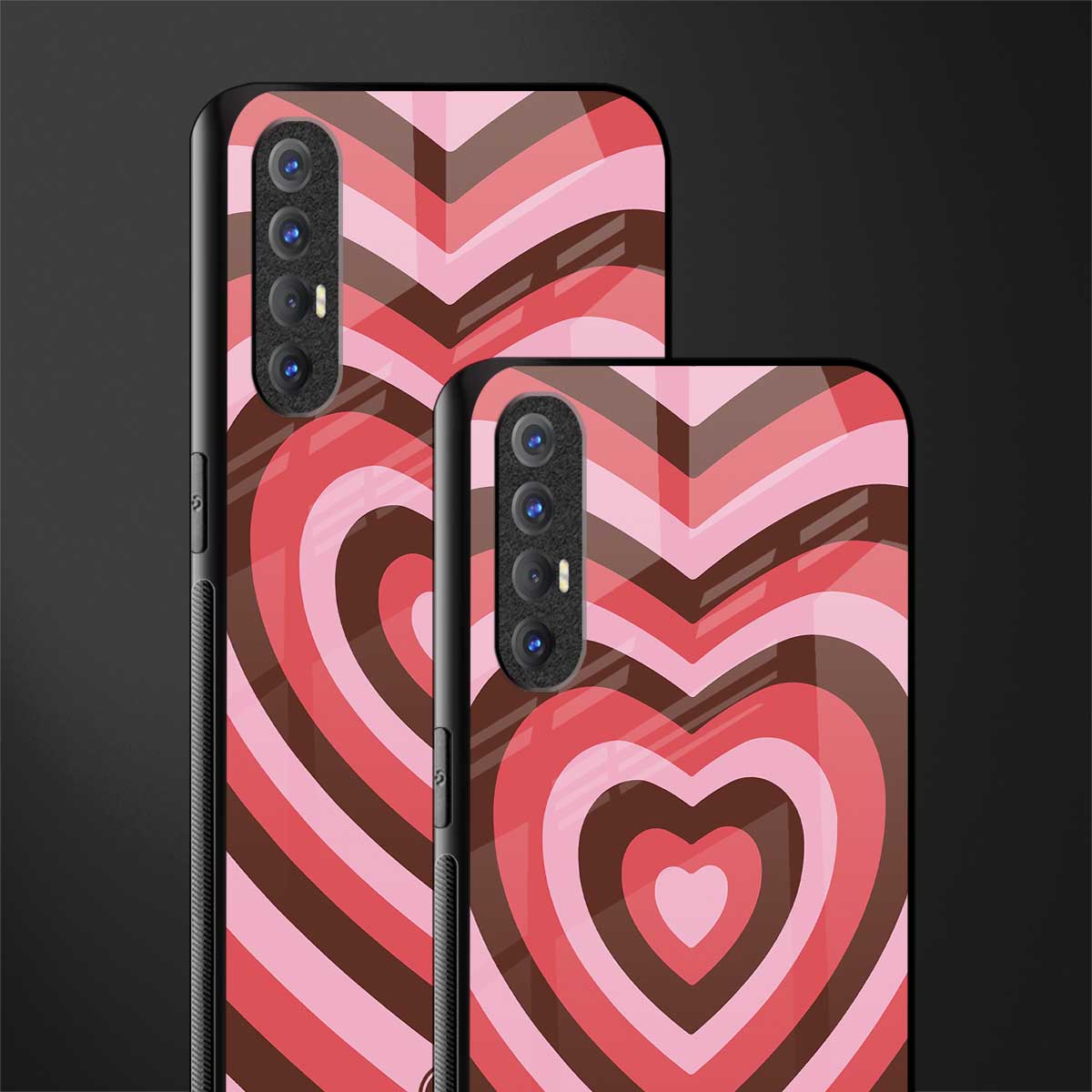 y2k red pink brown hearts aesthetic glass case for oppo reno 3 pro image-2