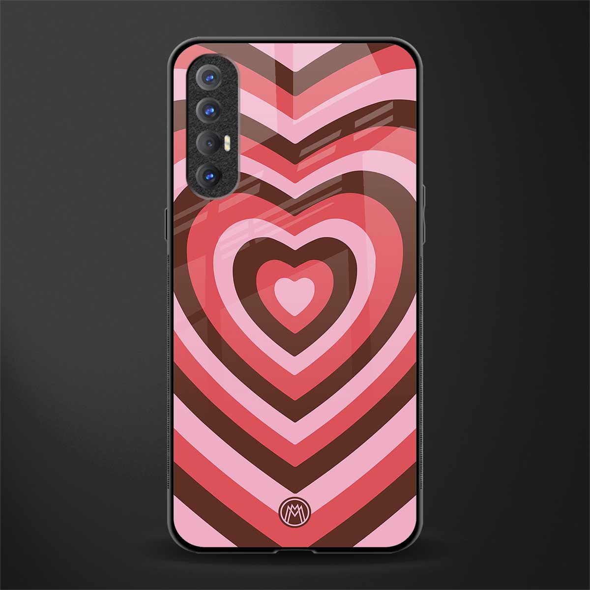 y2k red pink brown hearts aesthetic glass case for oppo reno 3 pro image