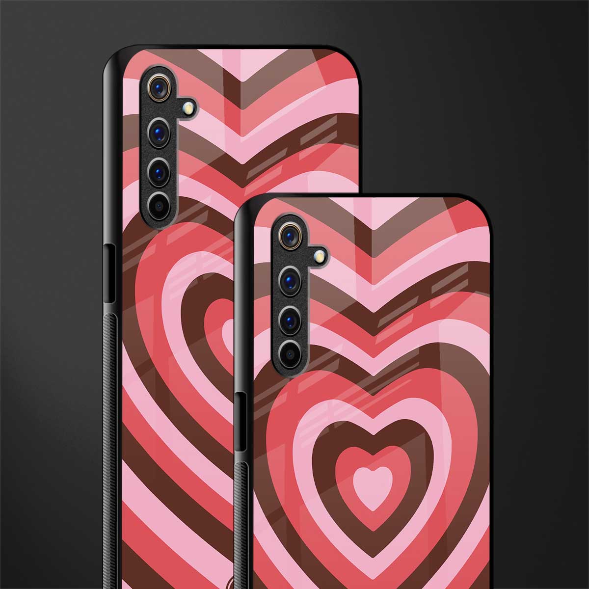 y2k red pink brown hearts aesthetic glass case for realme 6i image-2