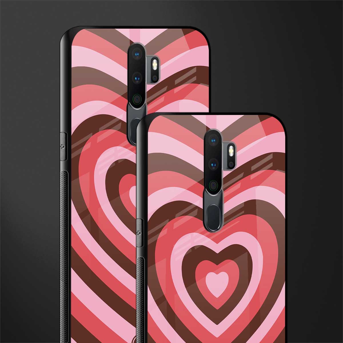 y2k red pink brown hearts aesthetic glass case for oppo a9 2020 image-2