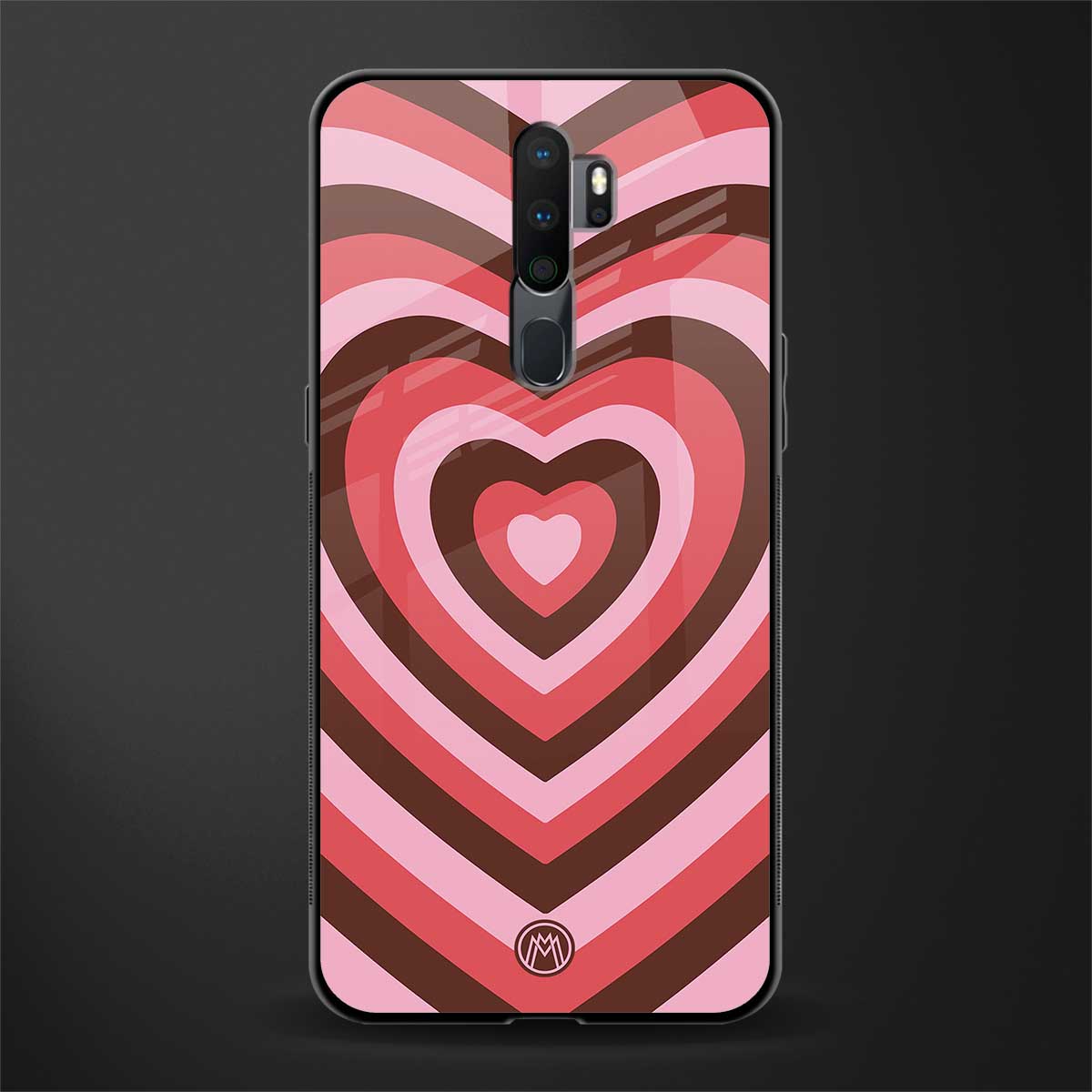 y2k red pink brown hearts aesthetic glass case for oppo a9 2020 image