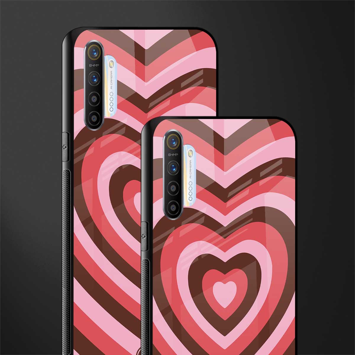 y2k red pink brown hearts aesthetic glass case for realme x2 image-2