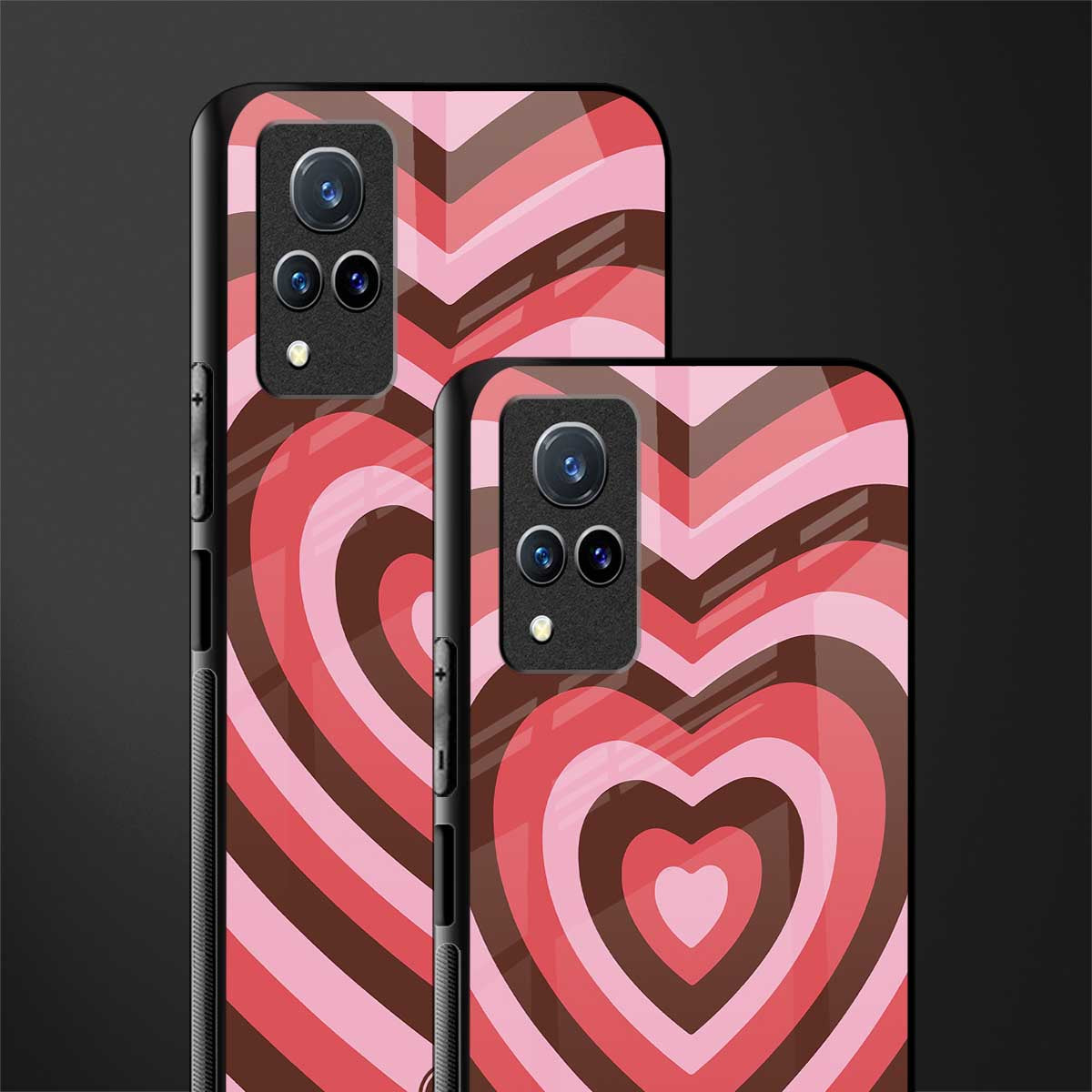 y2k red pink brown hearts aesthetic glass case for vivo v21 5g image-2