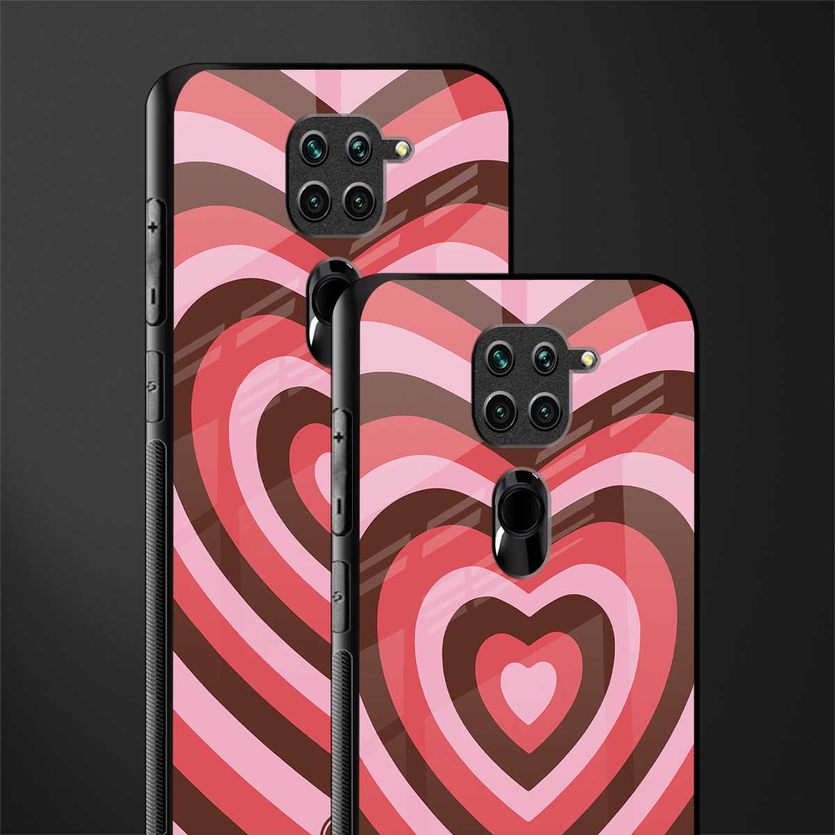 y2k red pink brown hearts aesthetic glass case for redmi note 9 image-2
