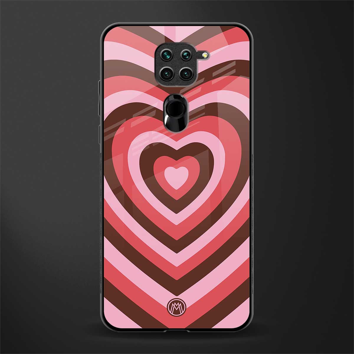 y2k red pink brown hearts aesthetic glass case for redmi note 9 image