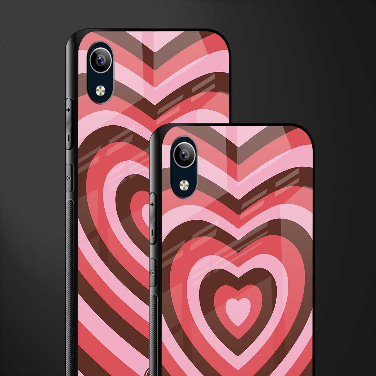y2k red pink brown hearts aesthetic glass case for vivo y1s without fingerprint image-2