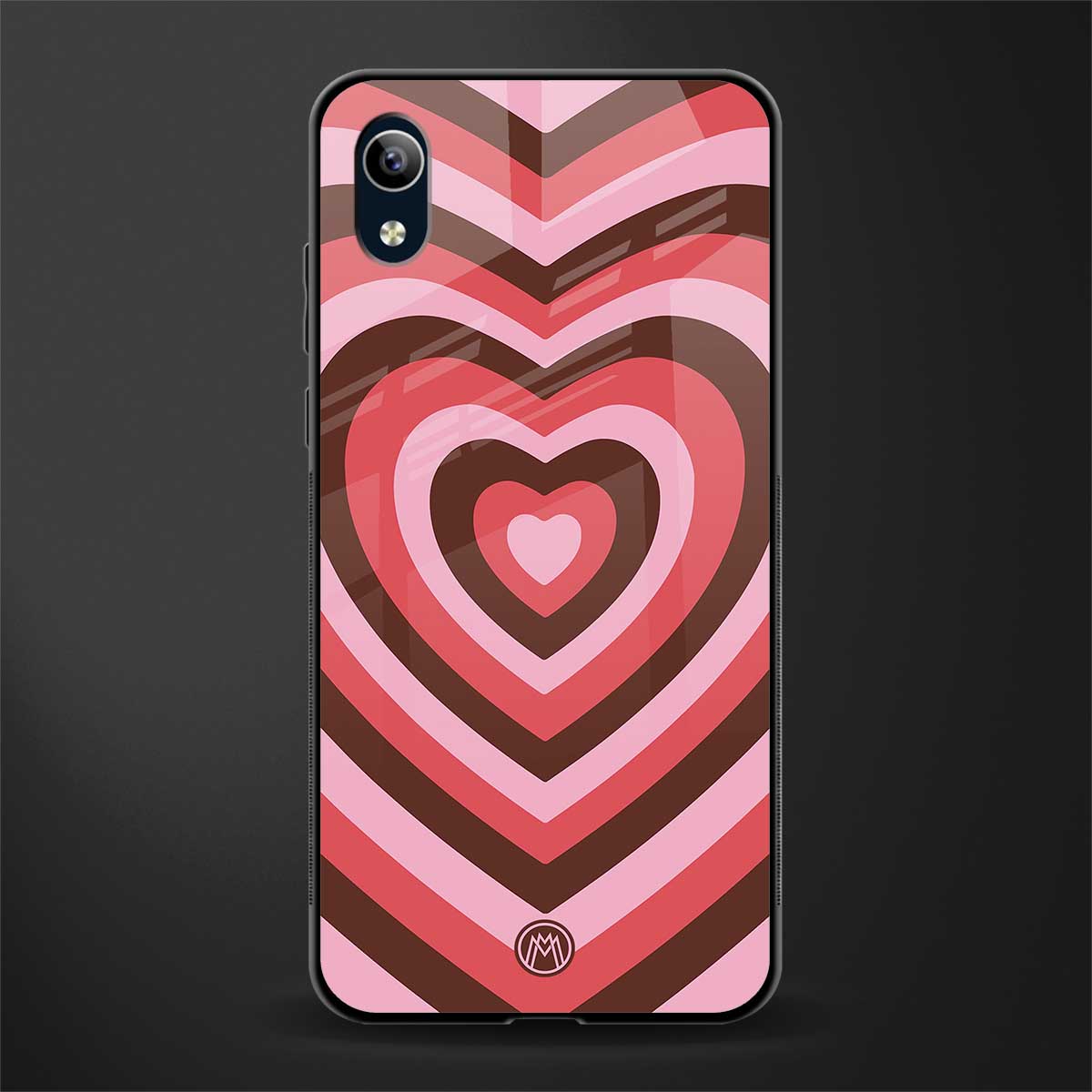 y2k red pink brown hearts aesthetic glass case for vivo y1s without fingerprint image