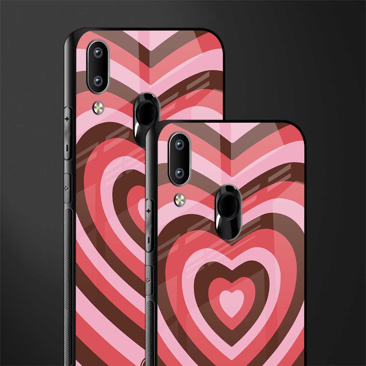 y2k red pink brown hearts aesthetic glass case for vivo y91 image-2