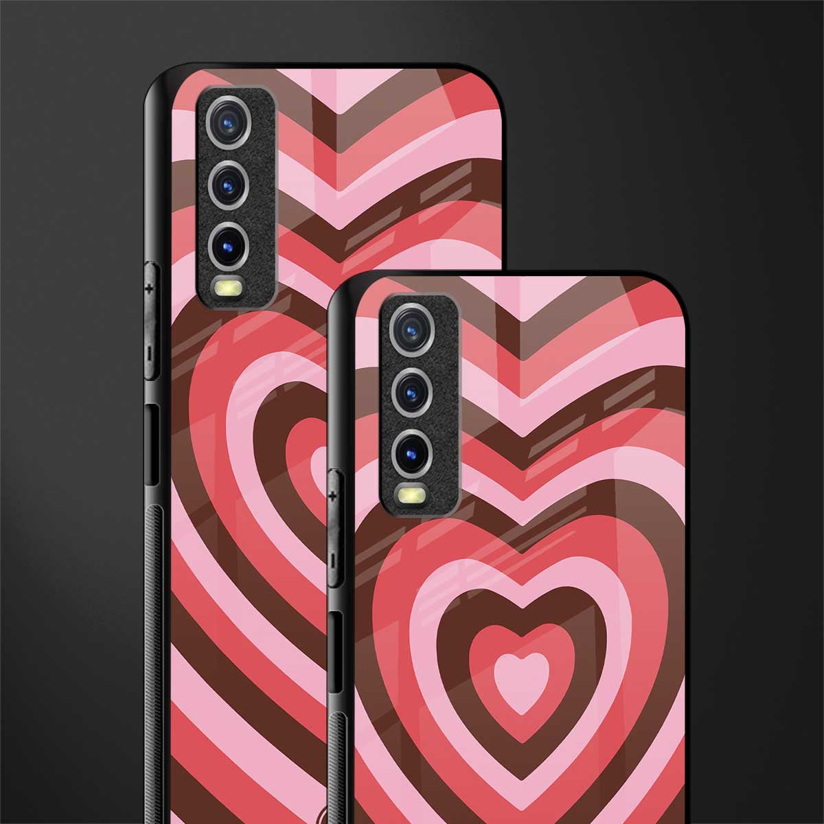 y2k red pink brown hearts aesthetic glass case for vivo y12g image-2