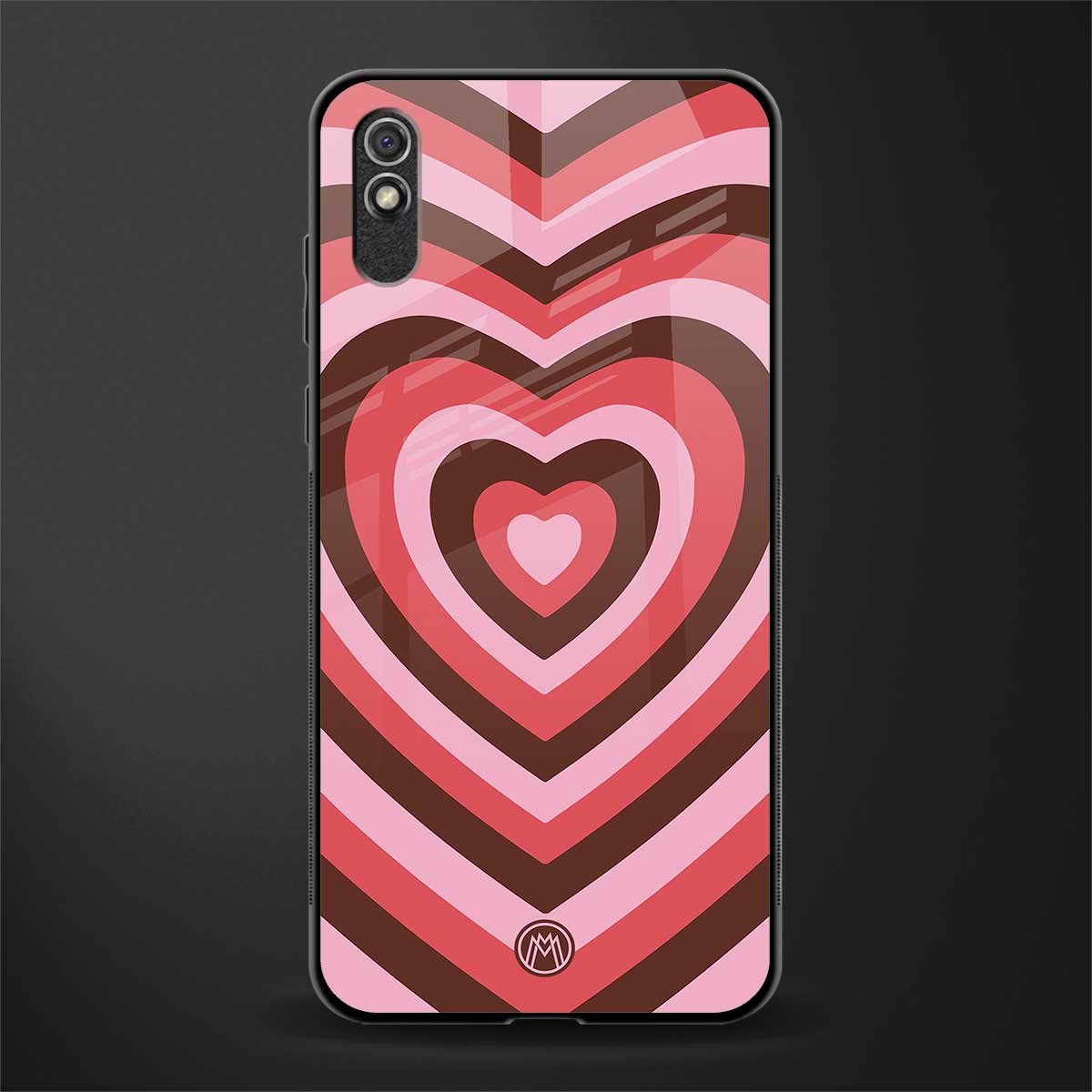 y2k red pink brown hearts aesthetic glass case for redmi 9a image