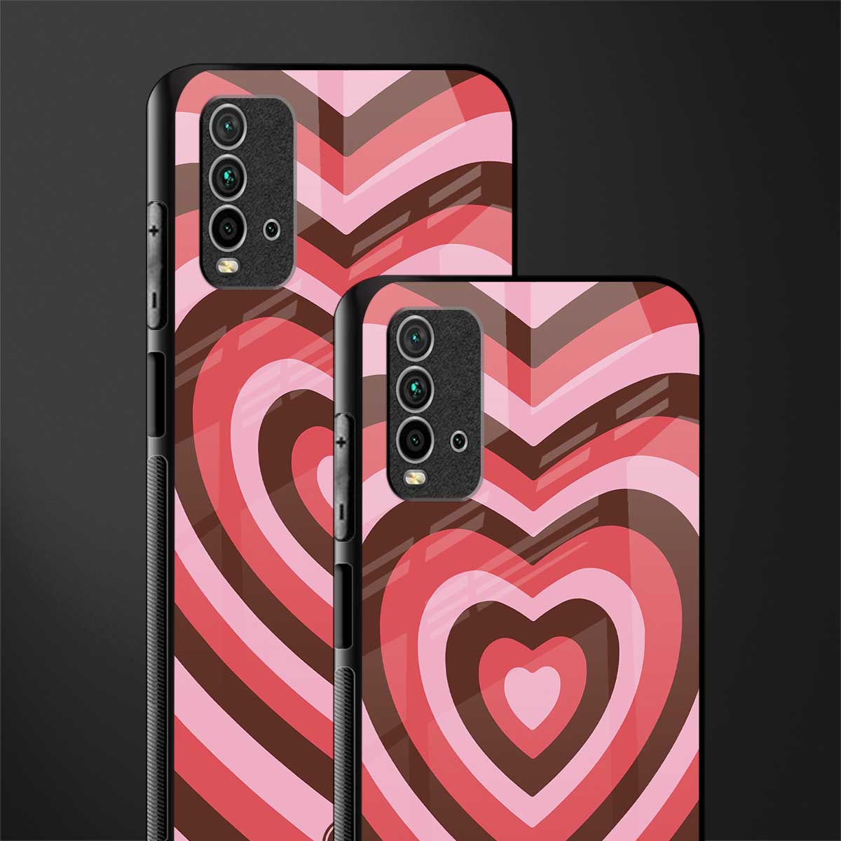y2k red pink brown hearts aesthetic glass case for redmi 9 power image-2