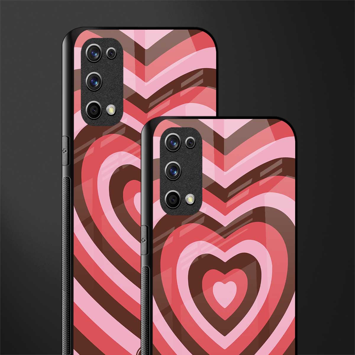y2k red pink brown hearts aesthetic glass case for realme x7 pro image-2