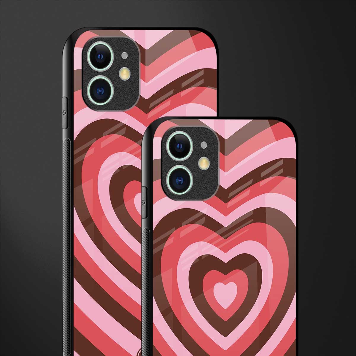 y2k red pink brown hearts aesthetic glass case for iphone 11 image-2